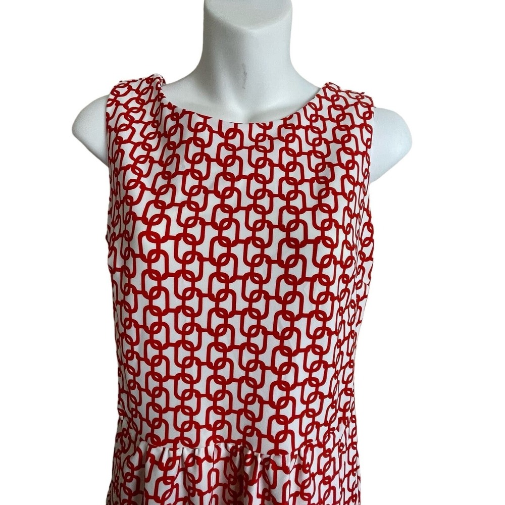 Jude Connally Dress S Red White Chain Link Sleeveless Pockets Coastal Resort - Picture 5 of 9